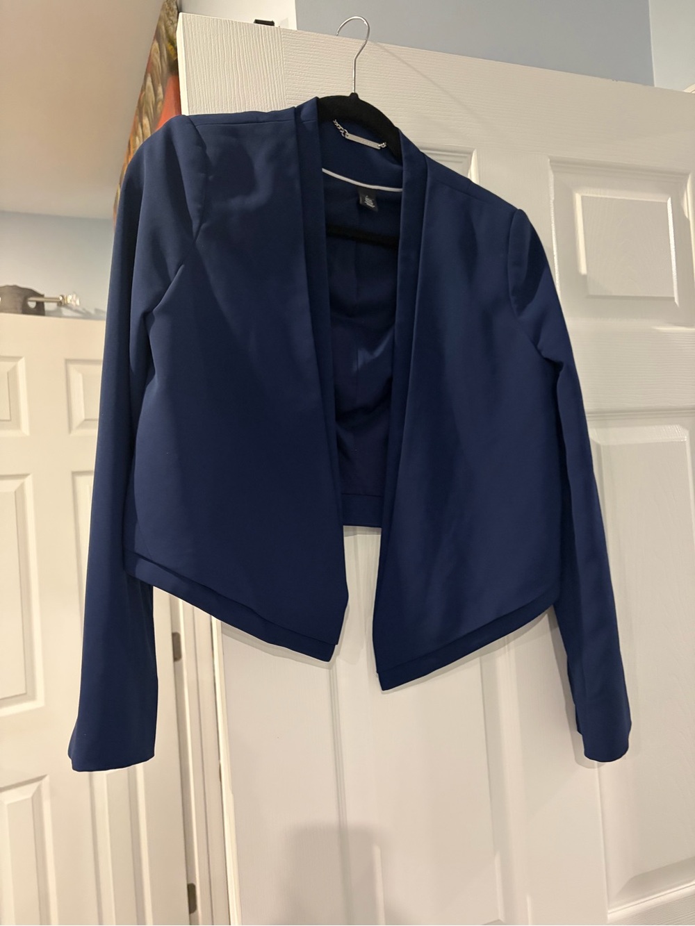 White House Black Market Cropped Navy Open-Front Blazer
